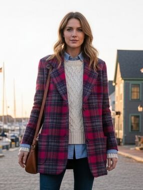 L.L. Bean 12P Vintage Old Money Timeless Preppy Plaid Insulated Wool Peacoat